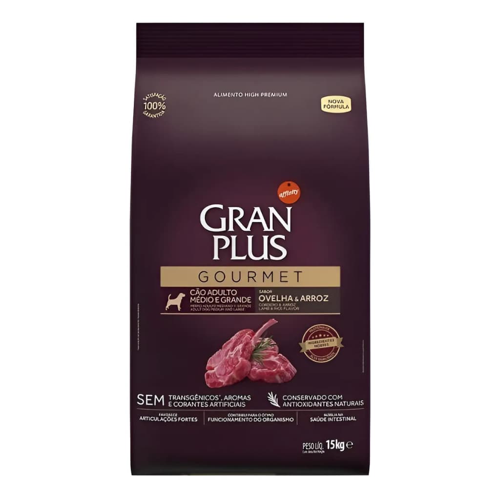 Ração Gran Plus Gourmet Alimento para cão adulto de raça média e grande sabor ovelha e arroz 15kg
