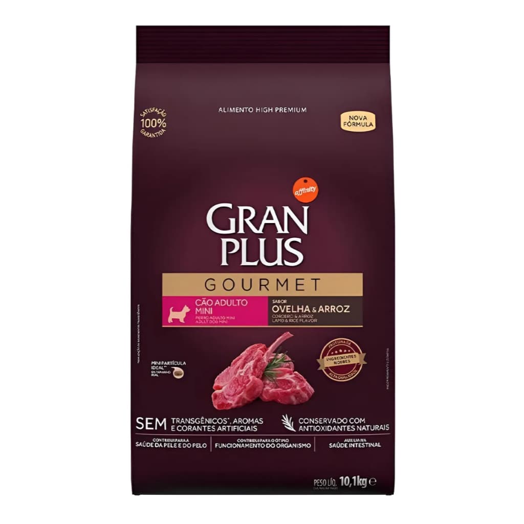 Ração Gran Plus Gourmet Alimento para cão adulto de raça mini e pequeno sabor ovelha e arroz 10,1kg