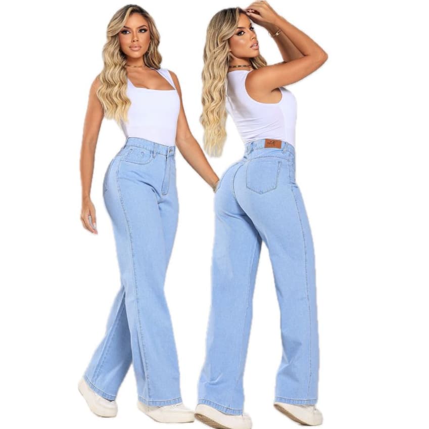 Calça Jeans Feminina Wide Leg  Cintura Alta Pantolona Sem Elastano