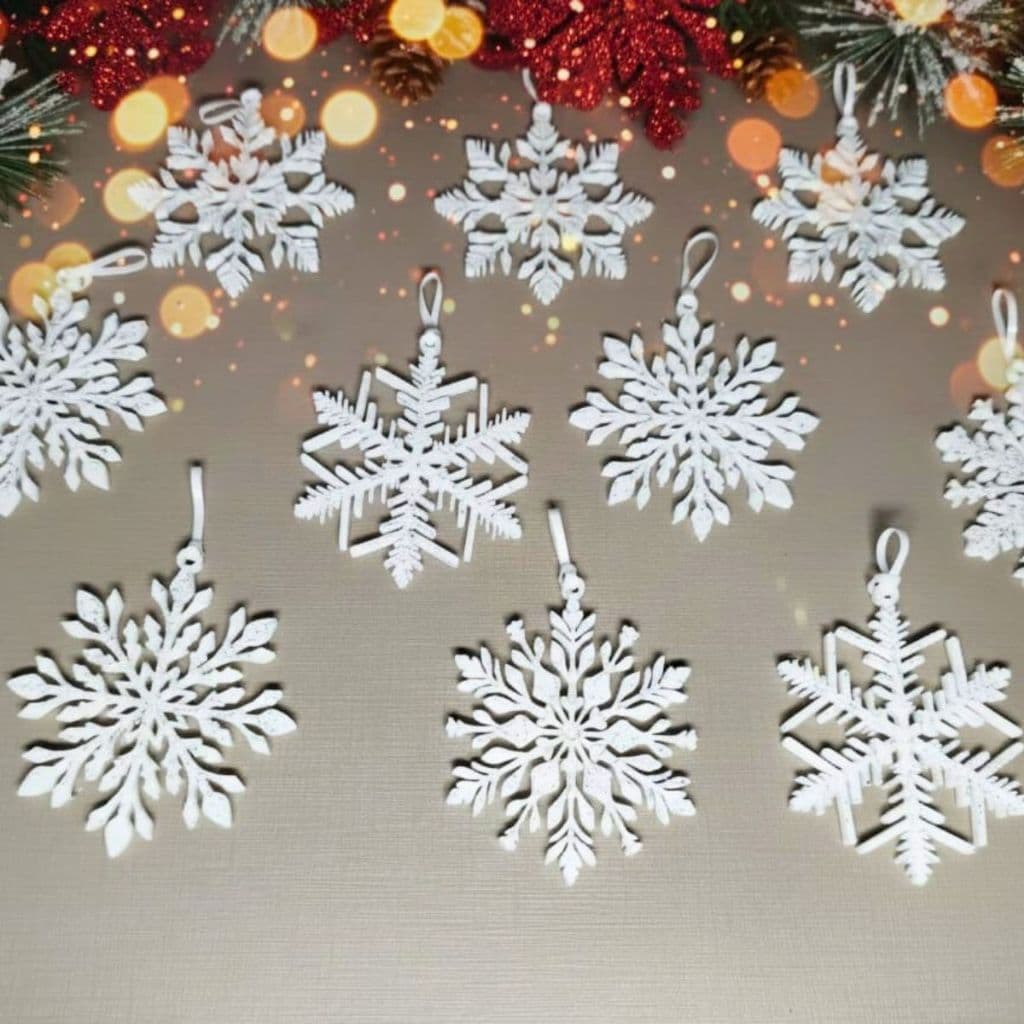 Enfeite Para Árvore De Natal Floco De Neve Natal 2026 Com Glitter 10 Unidades 6cm  Branco Brilhante