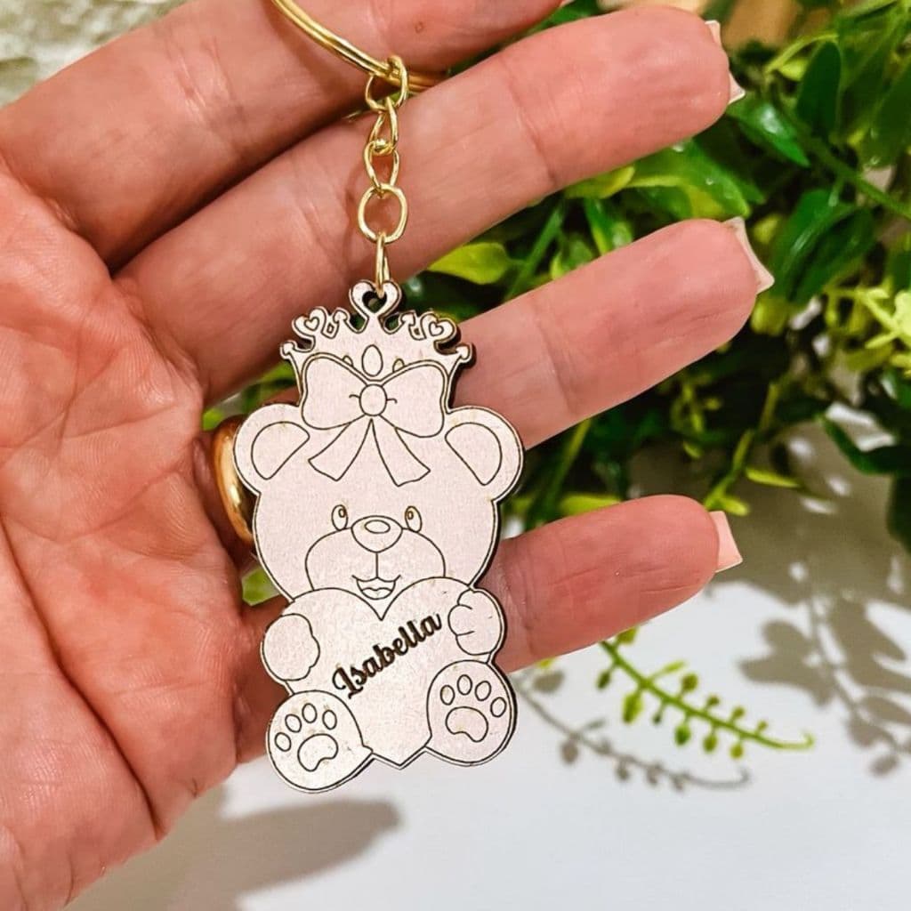 Kit Chaveiros MDF para chá de bebê ou aniversário Ursinha Princesa