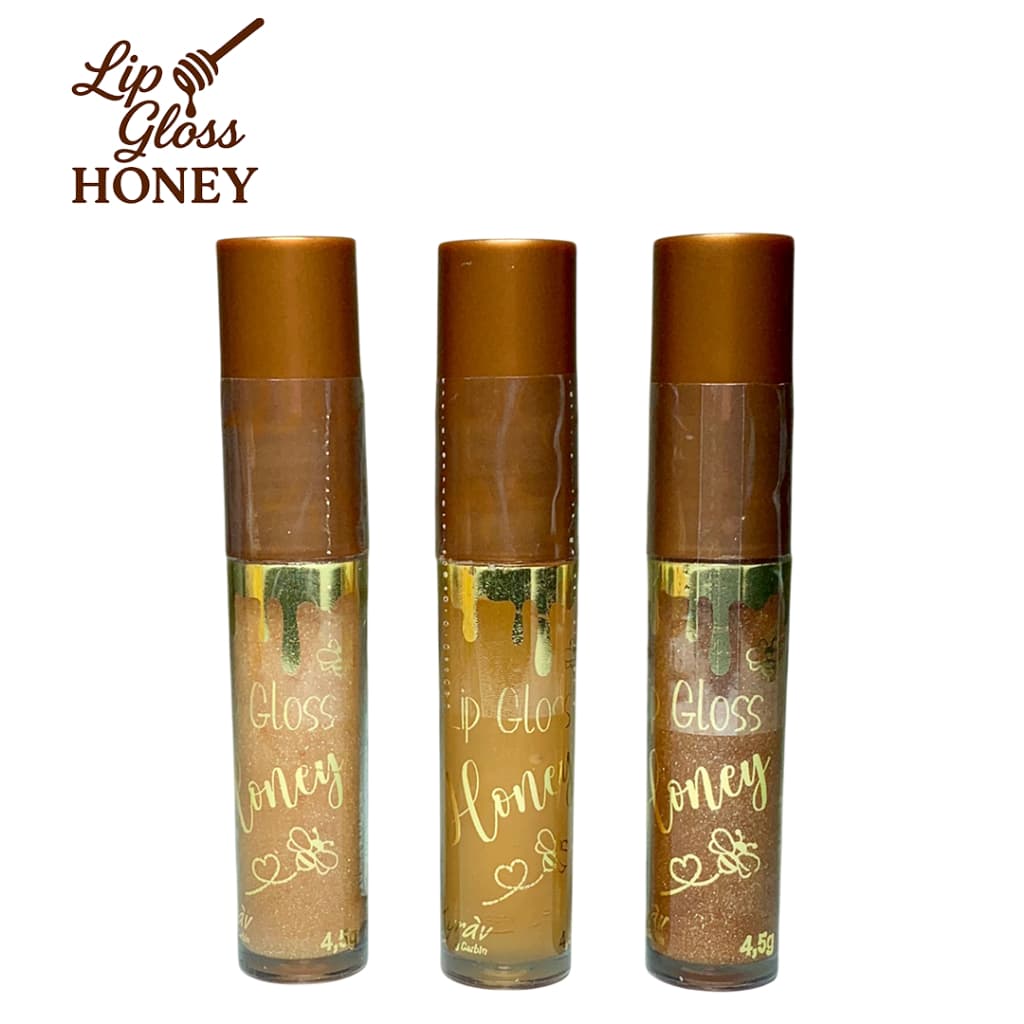 Kit 03 Lip Gloss Honey Mel, Brilho , Hidratação e Sabor Suave de Mel Kyrav