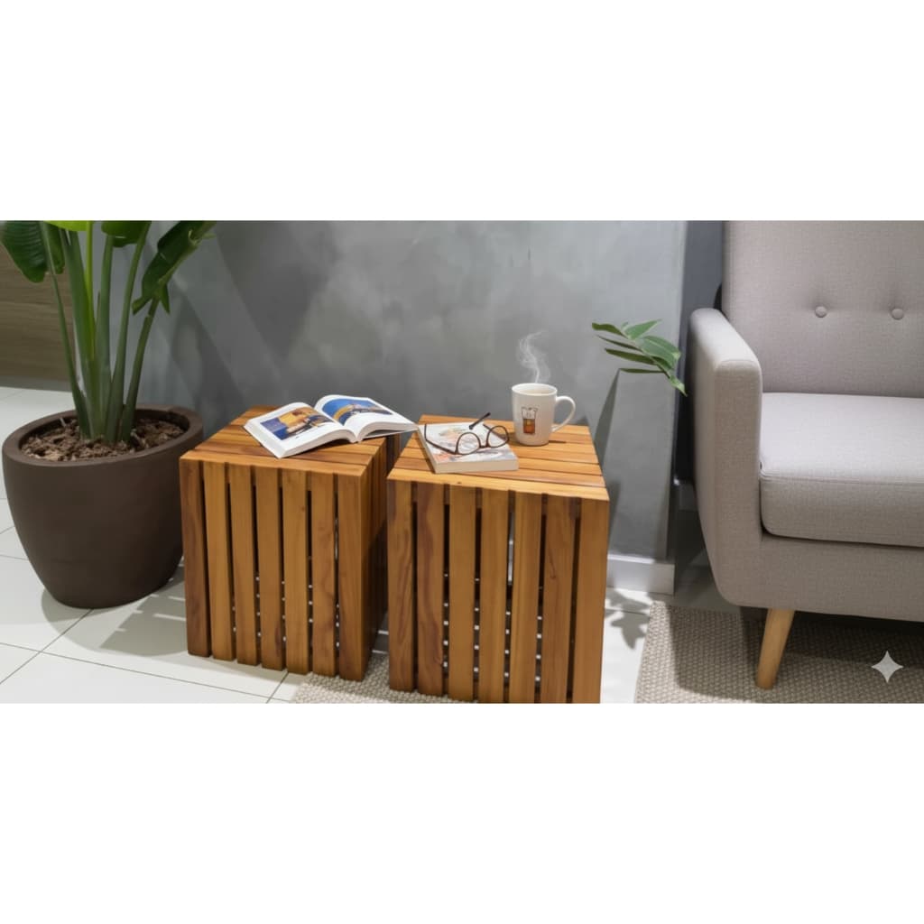 Puff Banco Mesa Lateral de Madeira Maciça Pinus Cumaru Decorativo | UNIDADE