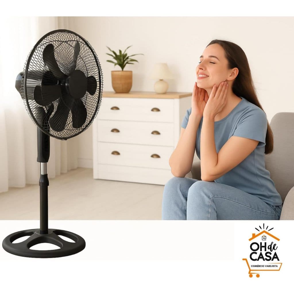 Ventilador com Pedestal Premium 60W 127V/22OV Cor Preta 5 Pás Silencioso Altura Ajustável