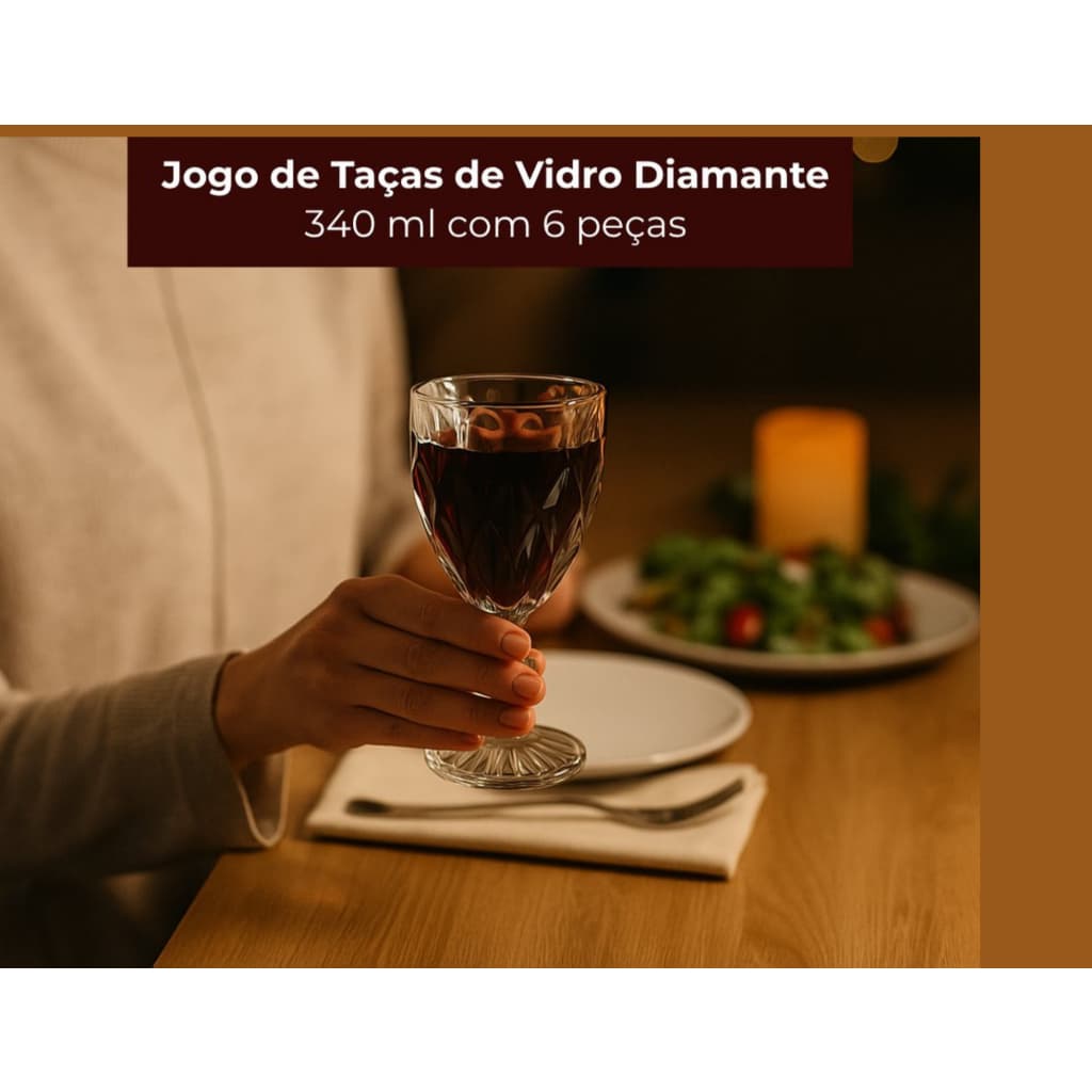 Jogo de Taças de Vidro Diamante 340 ml com 6 peças
