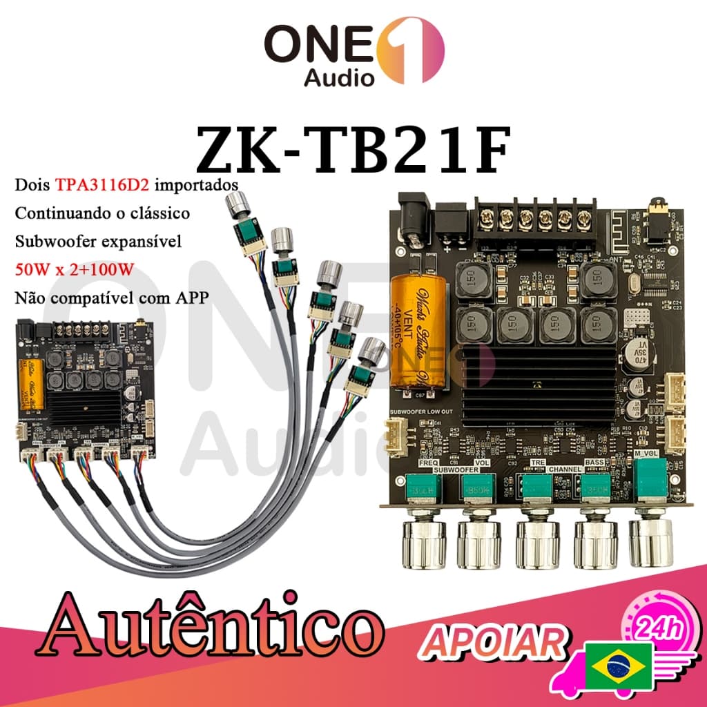OneAudio ZK-TB21F Amplificador 2.1 Canais Bluetooth 5.0 50W+50W+100W TPA3116D2