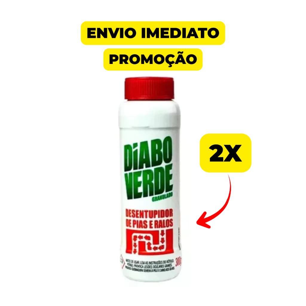 Kit Com 2 DIABO VERDE GRANULADO DESENTUPIDOR DE PIAS RALOS RÁPIDO E FORTE 300g