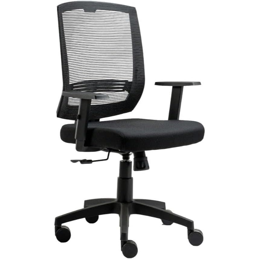 Cadeira de Escritório Giratória New Opus Roal Preta Encosto em Tela Base Nylon Syncron