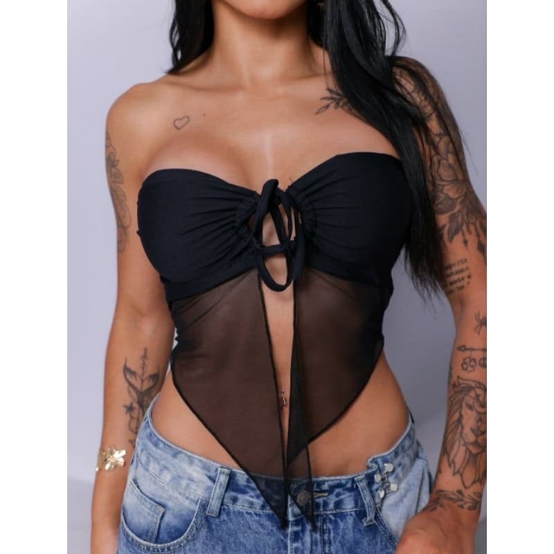 Cropped top tomara que caia fada com tule perfeita para balada