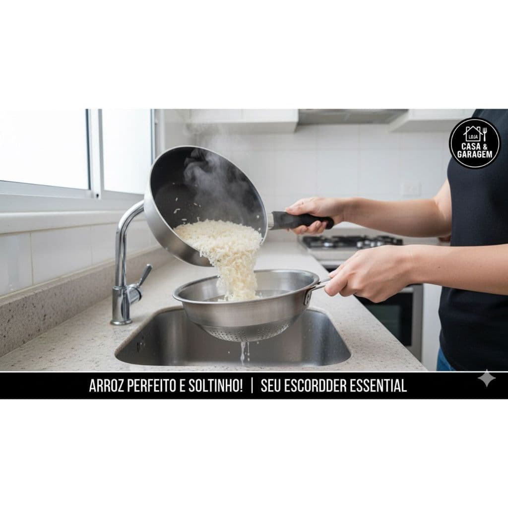 Escorredor de Arroz aluminio Lava Alimentos Fruta Legumes Verduras e Saladas Cozinha