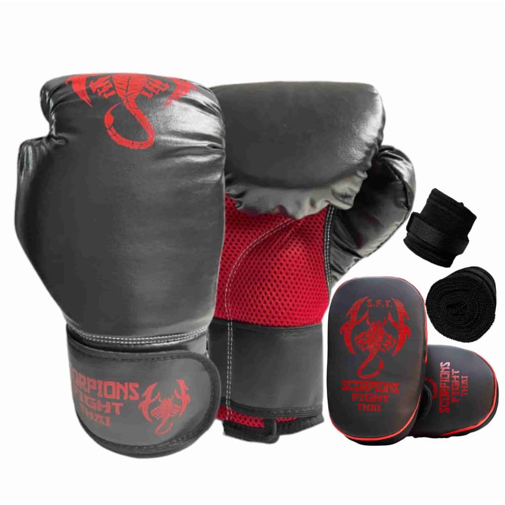 Kit Treino Caseiro Luva Boxe + Bandagem + Aparador de Soco + Sacola de Brinde | Muay Thai MMA