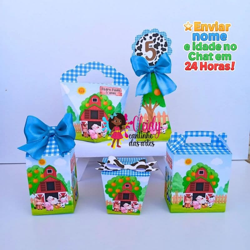 Kit Festa  Fazendinha Azul/ Fazendinha Menino/Lembrancinha Personalizada com laço