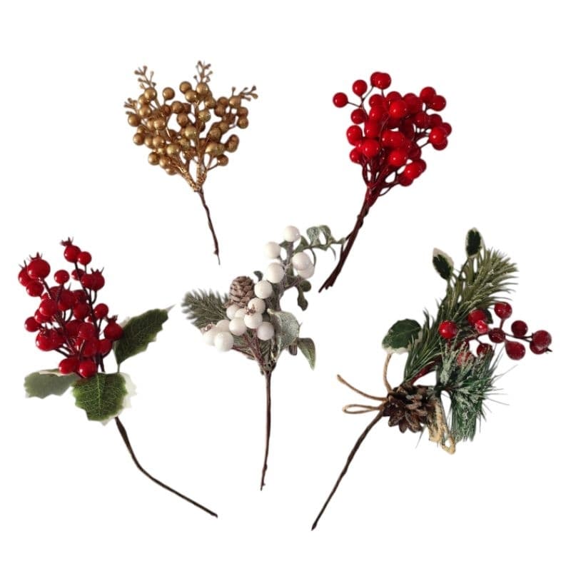 Pick e Galhos Cerejinha Árvore de Natal Decoração Festa Ornamento Christmas Papai Noel Vermelho Branco Verde Pequeno