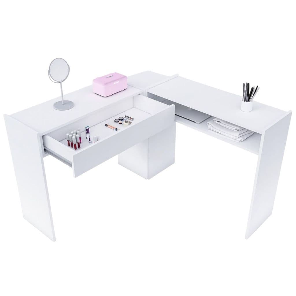 Mesa Para Manicure Em L Com Gaveta Completa Salão De Beleza Nail Designer Estética Moderna Premium
