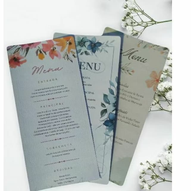 50 Menu de Casamento Luxo, elegante, papel textu, Premium,minimalista, personalizado, verde oliva, lavanda, azul, floral