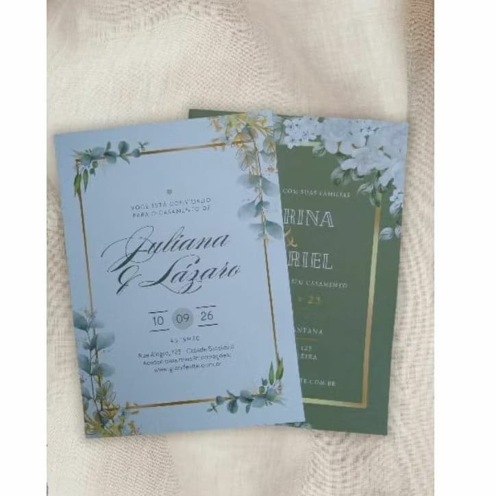 impressão de Convites de casamento temos modelos personalizados tb verde oliva, lavanda, azul e rosa, barato minimalista