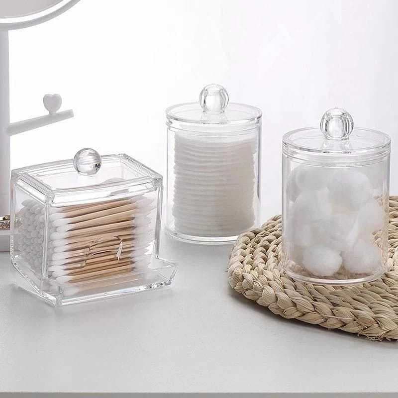 Porta Cotonetes E Algodão Com Tampa De Acrílico Maquiagens Elásticos Organizador.Organizador Acrílico Multiuso Pequeno e
