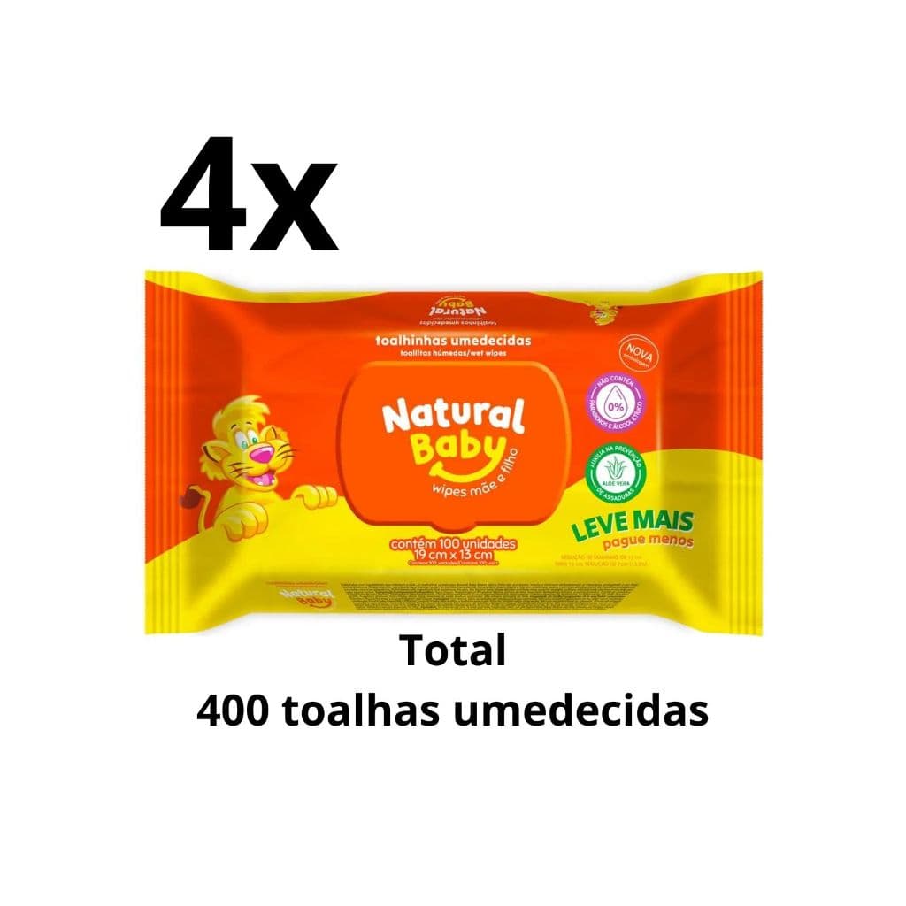 Kit 4 pacotes Toalha Umedecida Natural Baby 100 unidades cada