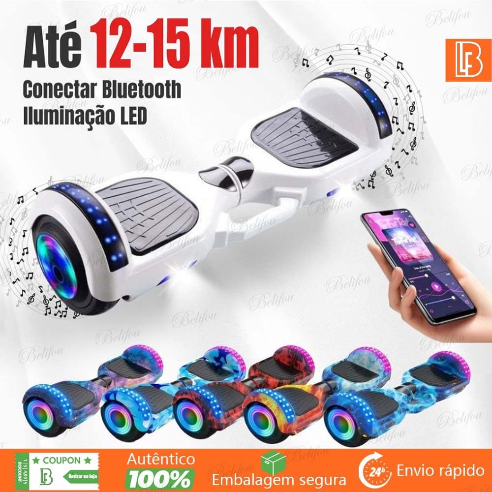 Hoverboard Infantil 6.5“/8”  Polegadas Skate Elétrico LED Bluetooth Música Motor 600W Bateria Alta Capacidade