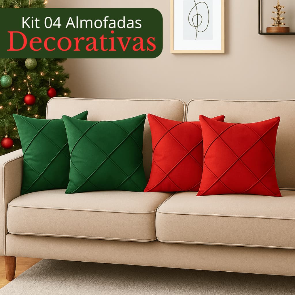 Kit Almofada Natal Drapeada Natalina Cheias 45x45 Festas Final De Ano Decoração