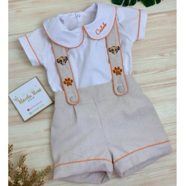 Conjunto suspensório Bordado Rei leao/ rei leao/ conjunto suspensório menino/ roupa personalizada/aniverssario/menino
