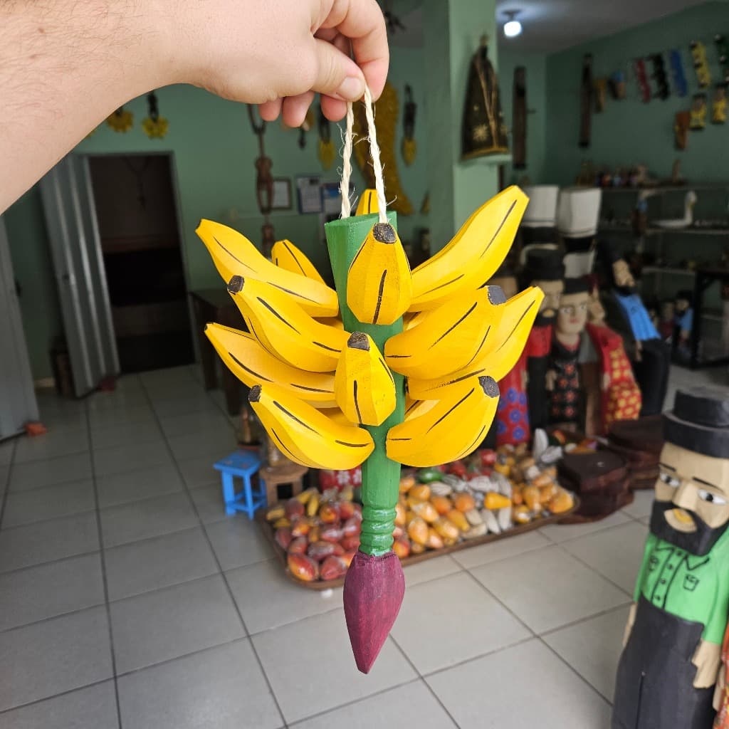 Cacho Banana Madeira Decorativo Pendurar Cozinha Varanda Rústico Tropical Decoração Casa Artesanal