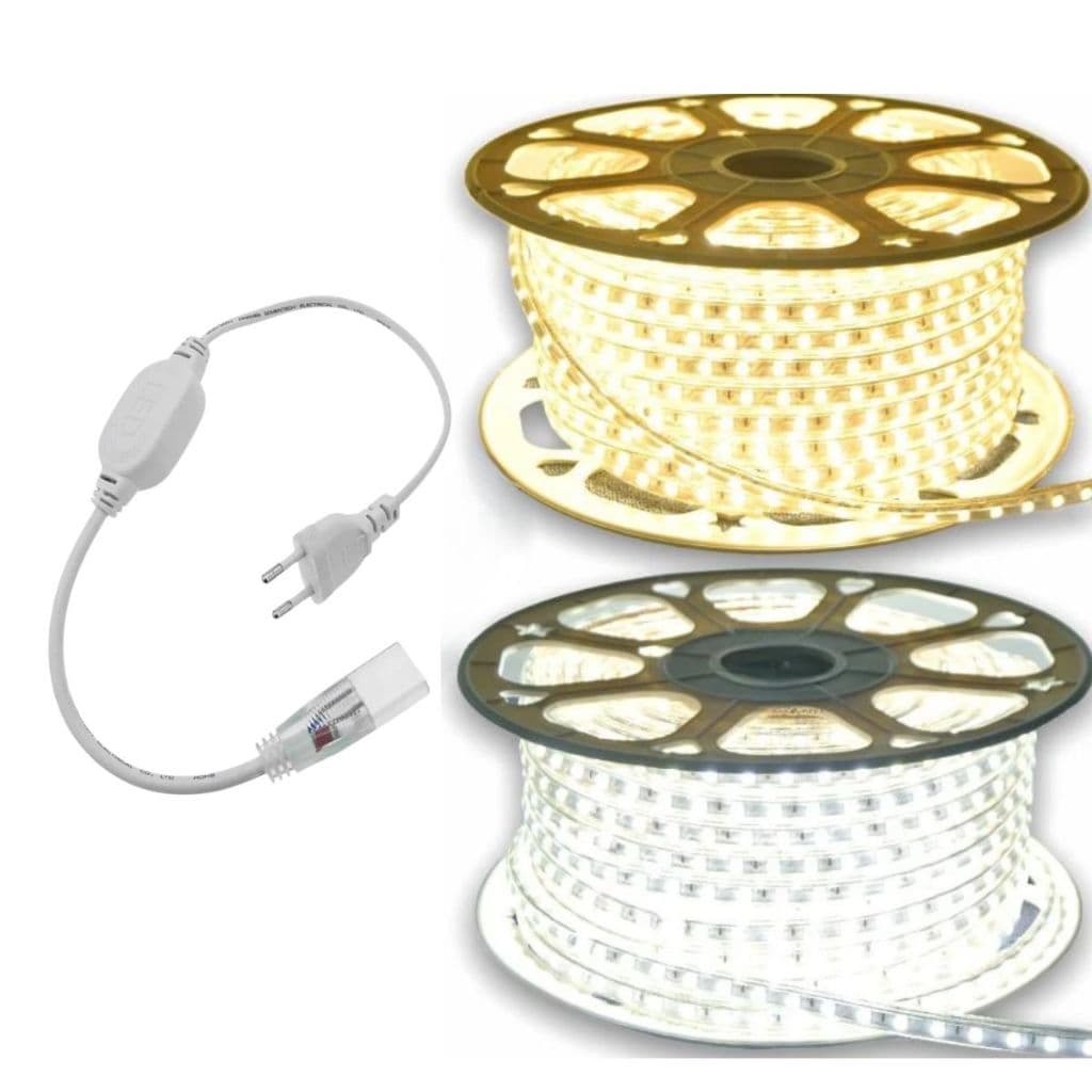 Fita LED 5050 Branco Frio/Quente 110v/220v Mangueira Com Conector Para Decoração