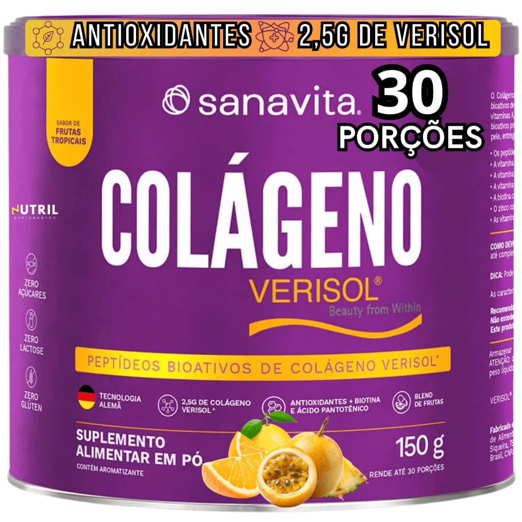 Colágeno Hidrolisado Verisol Sanavita - Sabor Frutas Tropicais - Lata 150g / 30 porções