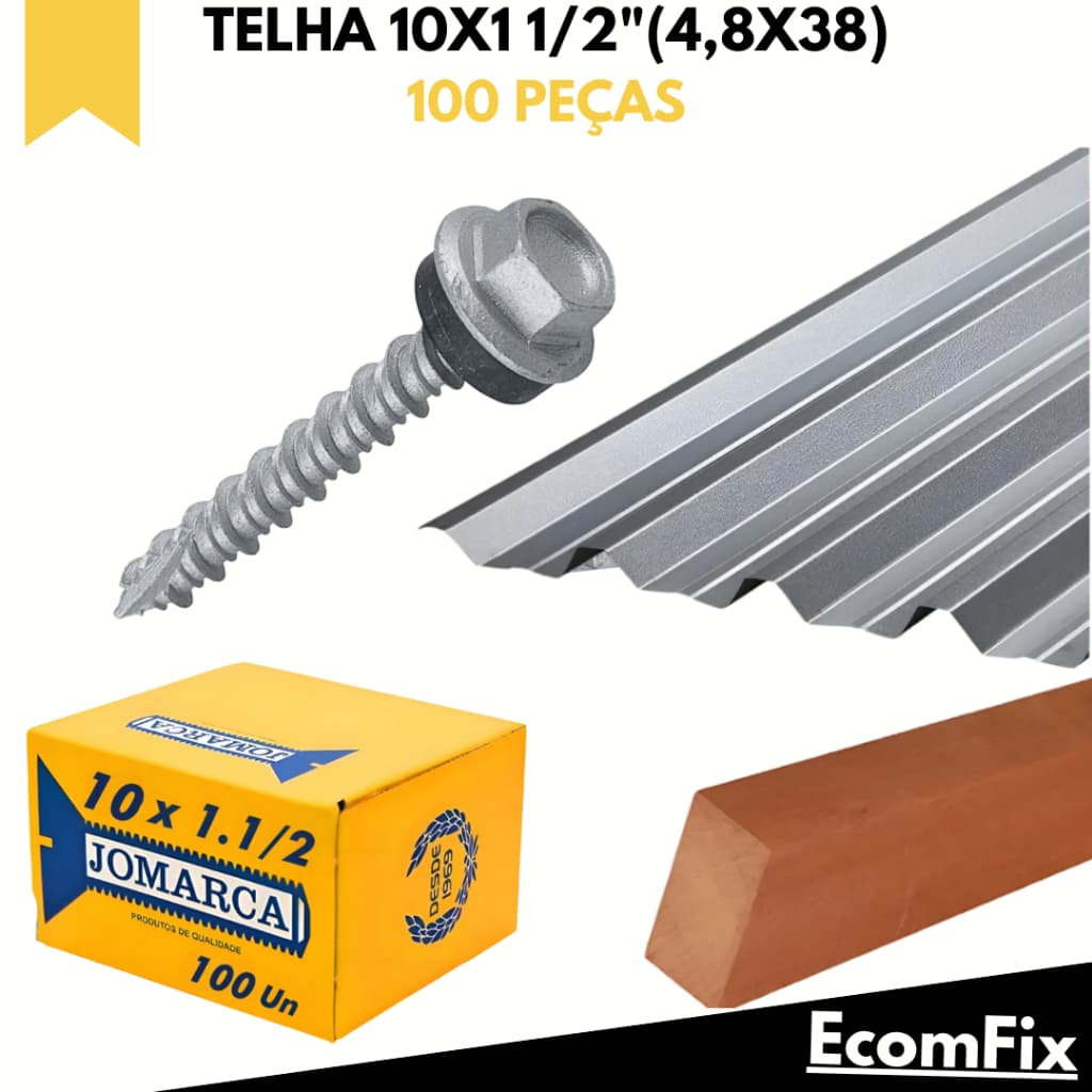 Parafuso Para Telha Metalica Zinco Amianto 4.8x38mm Estrutura Madeira - Caixa 100 Peças - JOMARCA