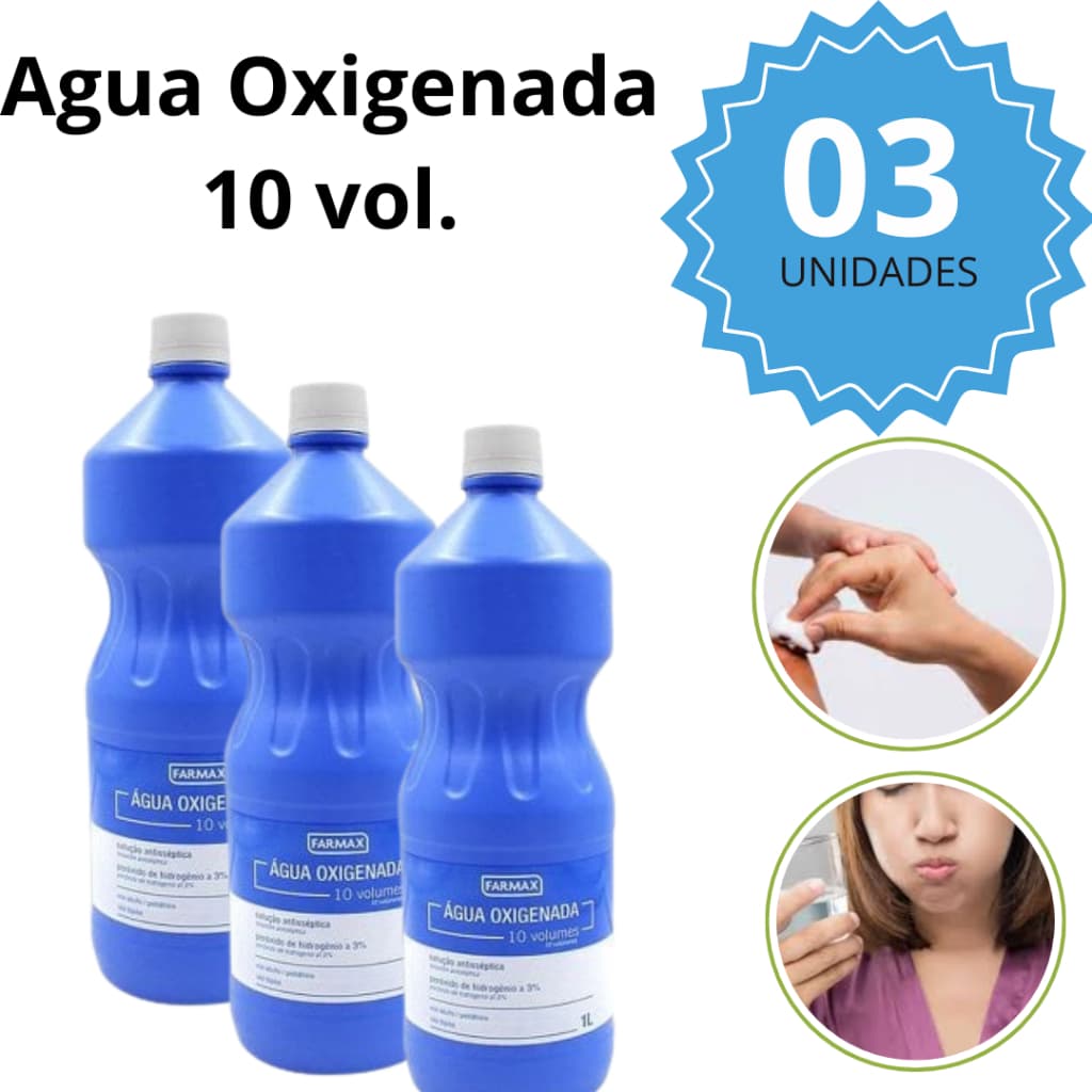 Agua Oxigenada 10 Volumes Antisséptico 1 Litro Promoção 3uni