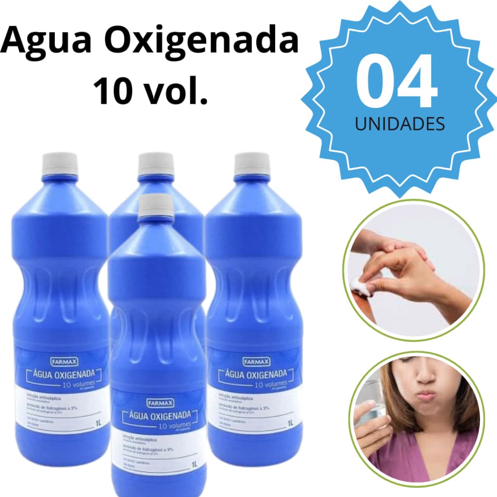 Agua Oxigenada 10 Volumes Antisséptico 1 Litro Promoção 4uni