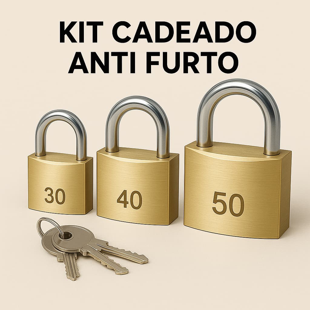 Kit com 3 Cadeados Reforçado PESADO 30MM/ 40MM/ 50MM 3 Chaves