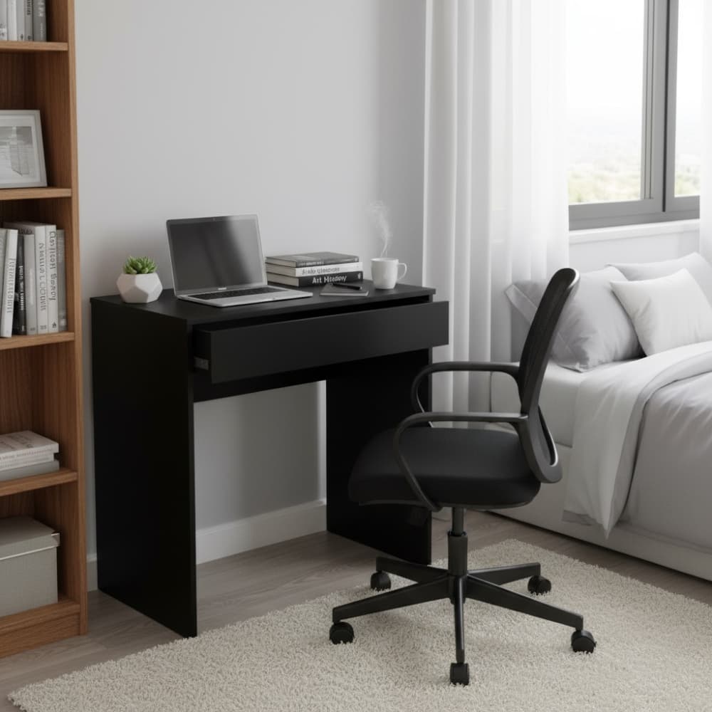 Escrivaninha Mesa 70cm Com Gaveta Preto Penteadeira Quarto Escritório Notebook Multiuso Aparador