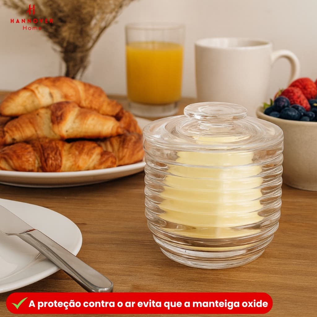 Manteigueira de Vidro Francesa Elegante Versátil Porta Manteiga Margarina Utensílios Doméstico
