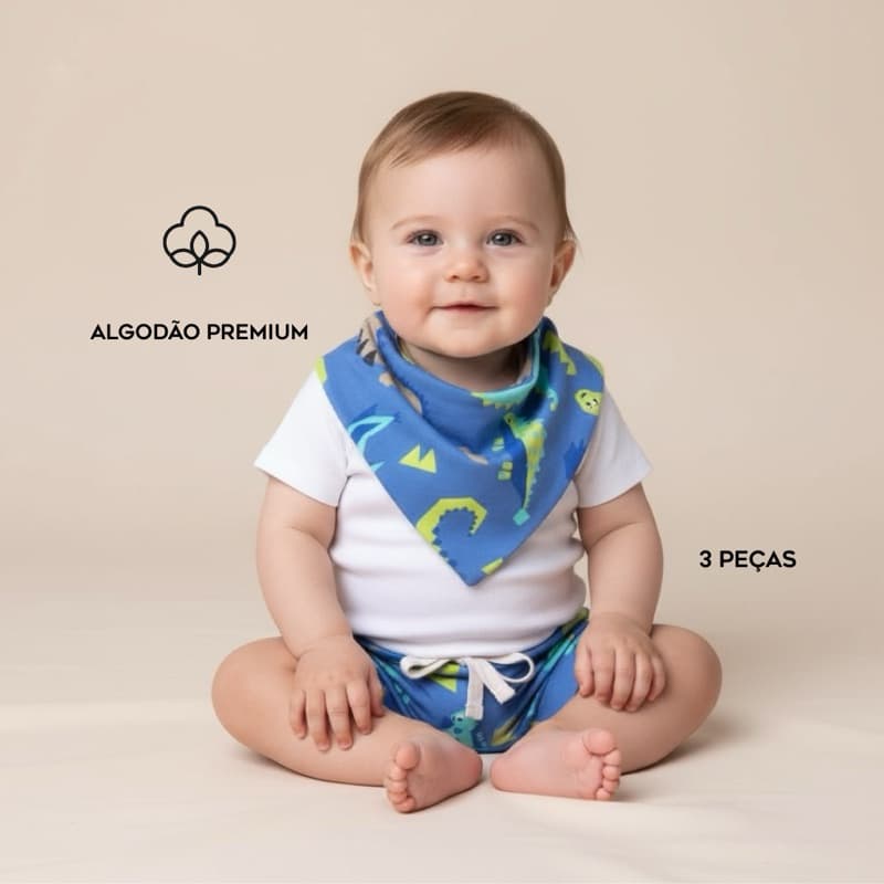 kit body bebê menino 3 peças minimalista em algodão premium