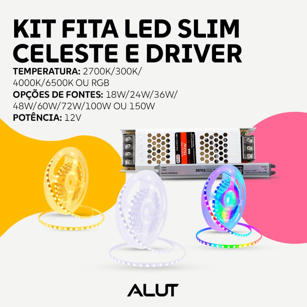 5m Fita Led ou Fonte Driver 12w 2700k/300K/4000k/6500k ou RGB SMD Para Led, Som e Video Alut By Avant