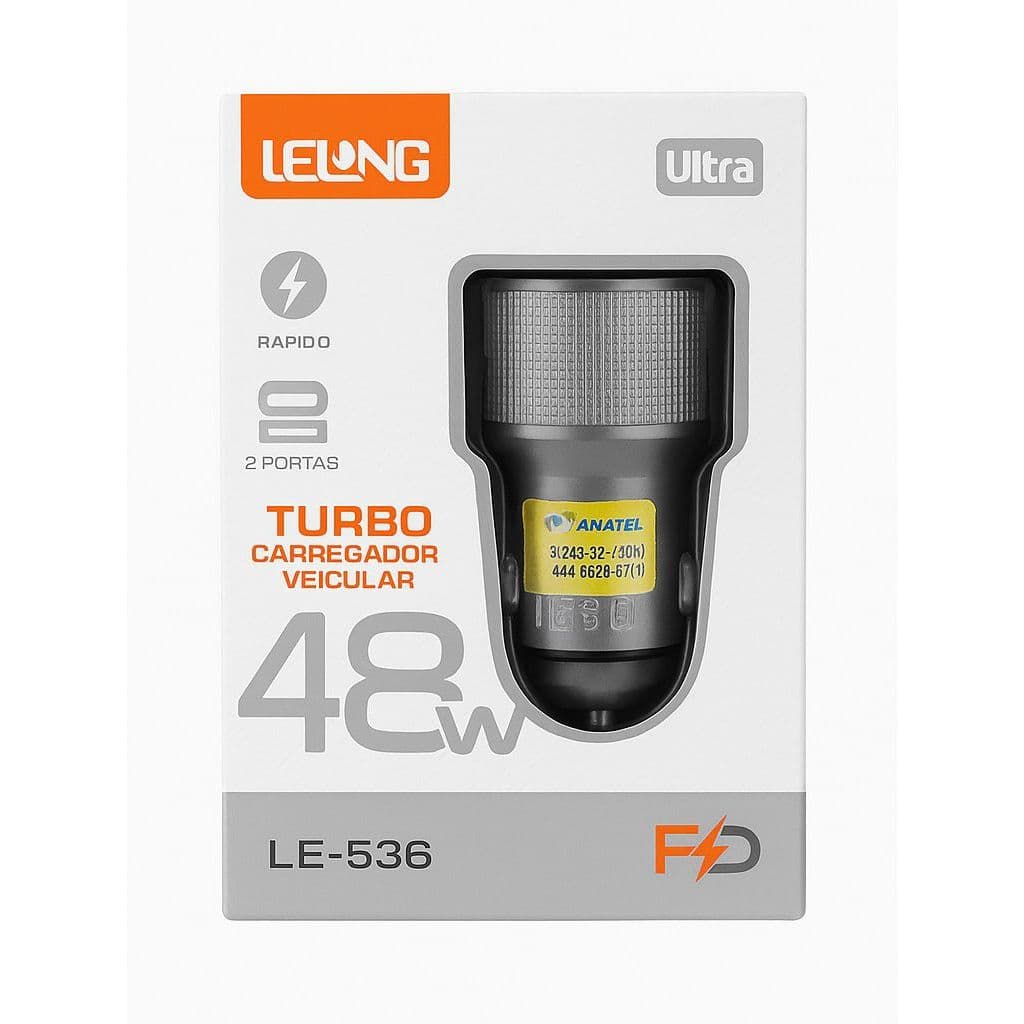 [OFICIAL]   Carregador Veicular Turbo Para Celular Usb A Usb C 48w [ LeLong LE-537