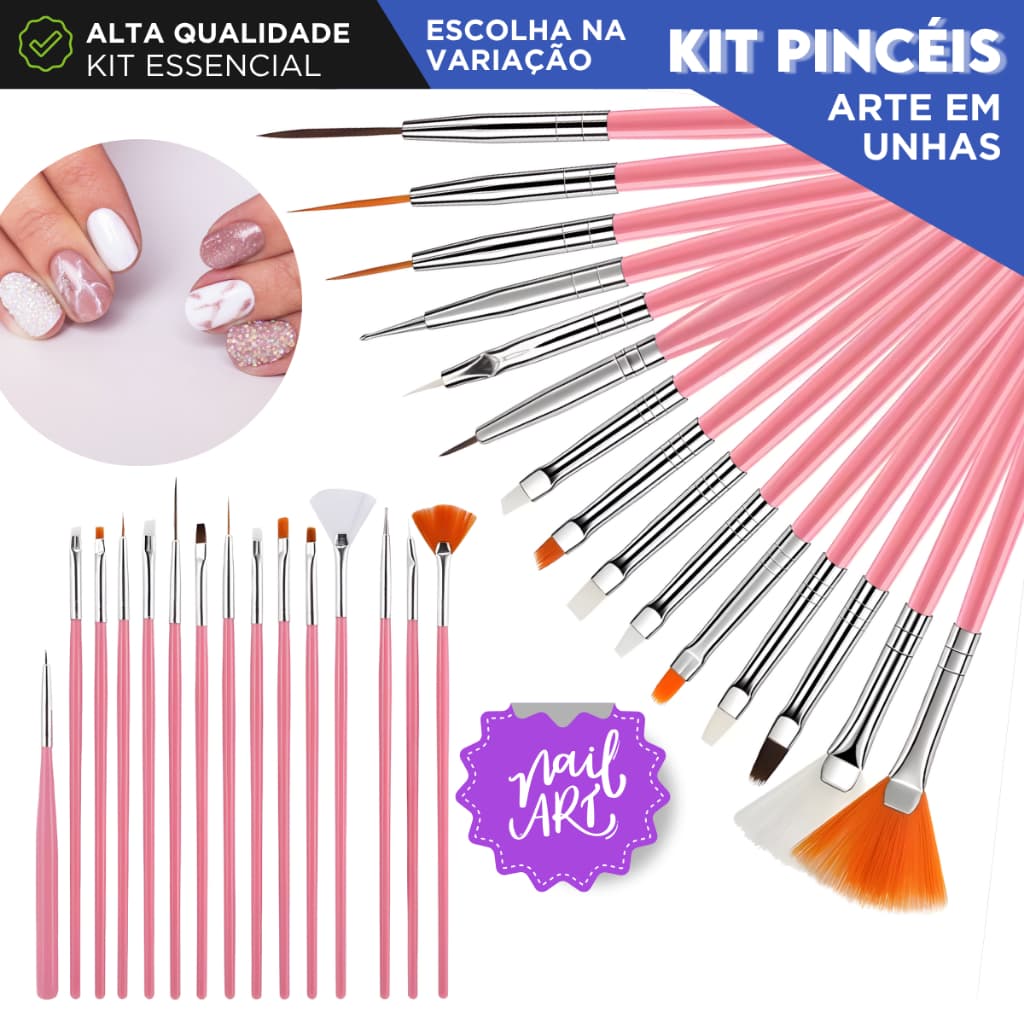Kit Pincel Nail Art Profissional Para Unhas Artísticas Decoração Pintura Detalhada Desenhos - MZ