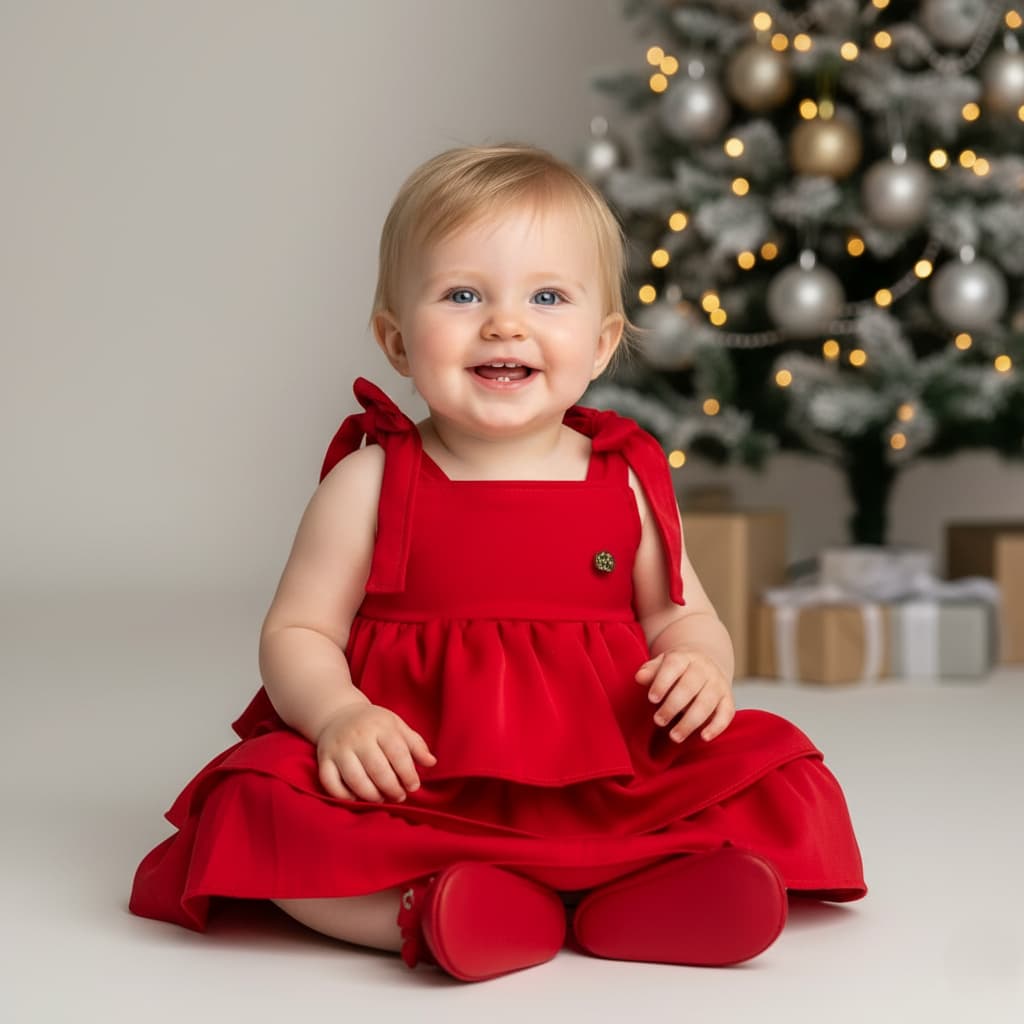 Vestido  Bebê Menina Nozinho Vermelho Natal Babados Elegante Conforto Botões Presente Natalino