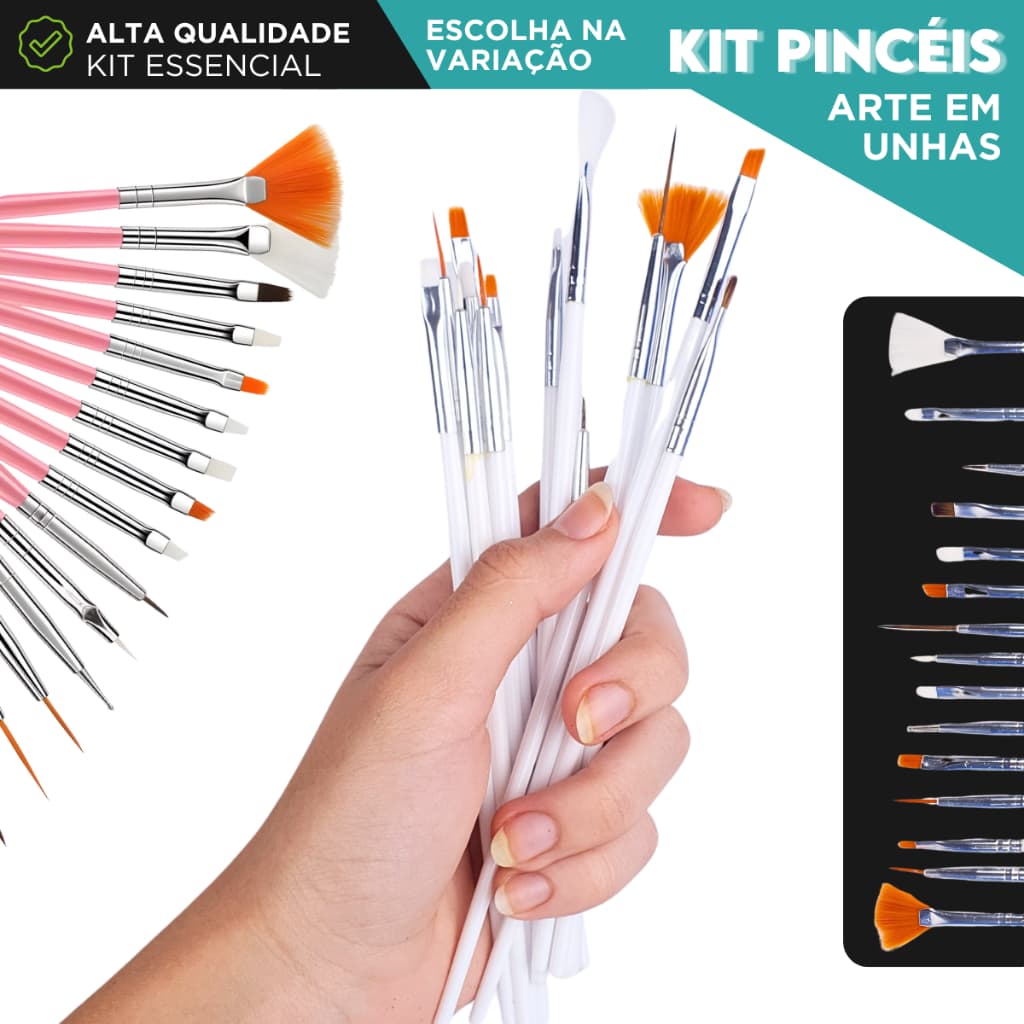 Kit Pincel Nail Art Profissional Para Unhas Artísticas Decoração Pintura Detalhada Desenhos - BNVT