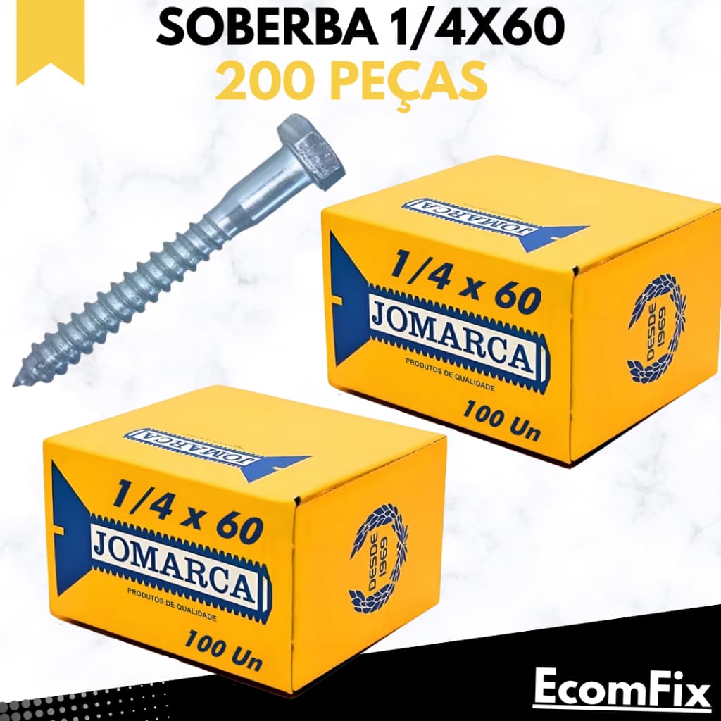 Parafuso Sextavado Rosca Soberba 1/4x60 Caixa Com 200 Peças - JOMARCA