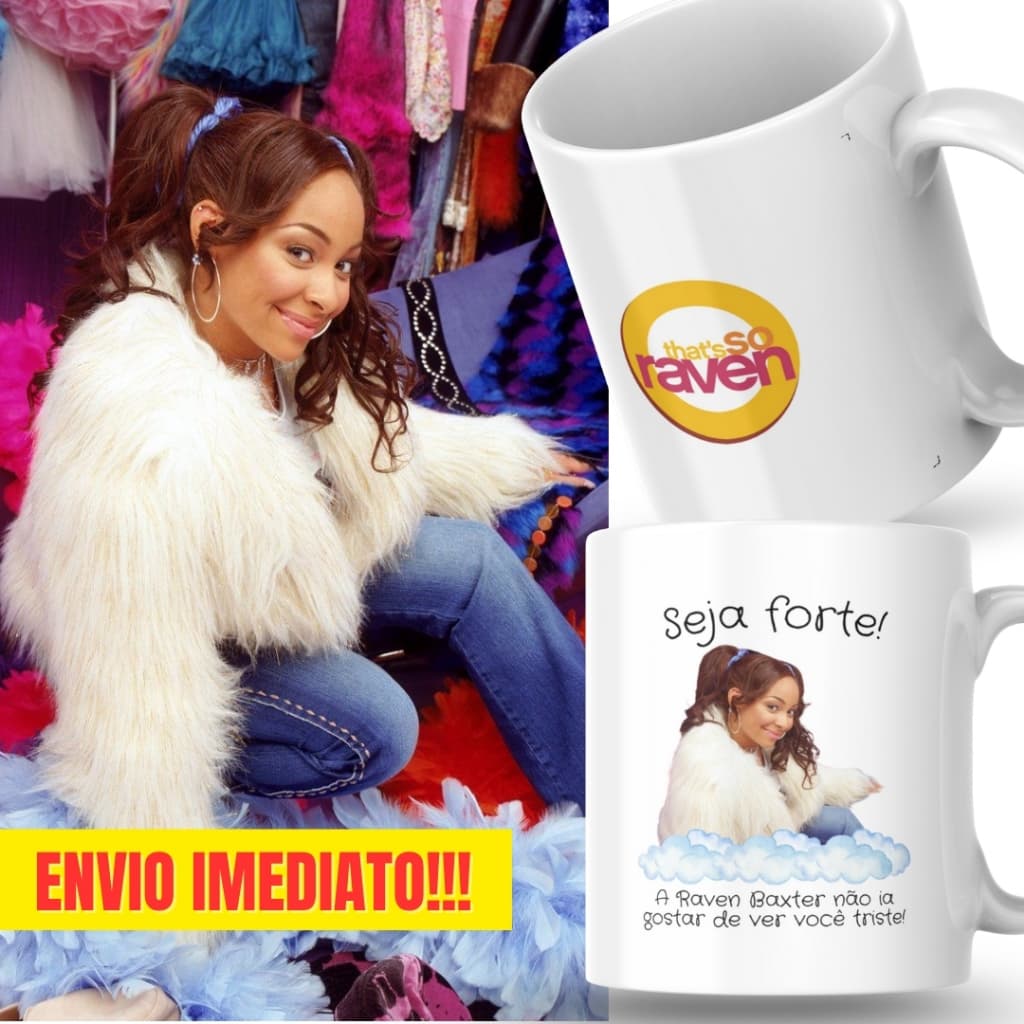 Caneca Xicara Porcelana 325ml Seja Forte Raven Baxter Disney Personalizada Presente Decoração Casa