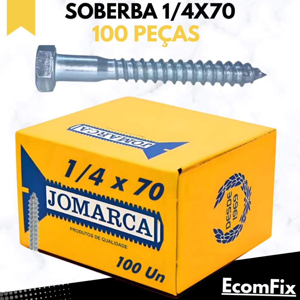 Parafuso Sextavado Rosca Soberba 1/4x70 Caixa Com 100 Peças - JOMARCA