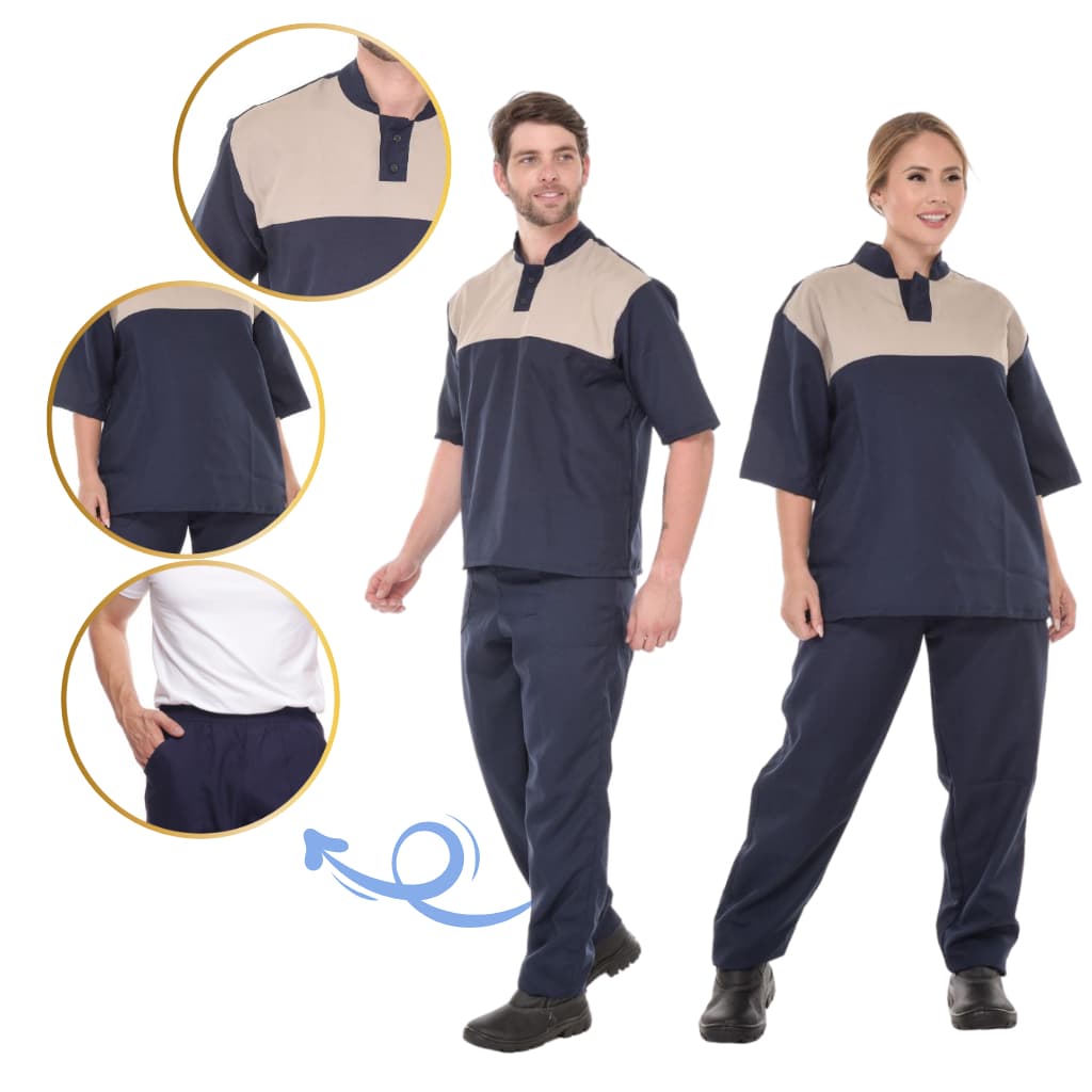 Conjunto Uniforme Unissex Bicolor para Limpeza, Serviços Gerais, Trabalho Profissional