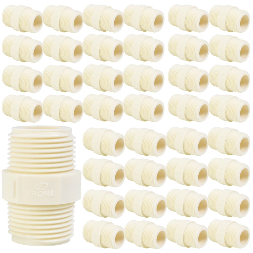 Kit com 50 Peças Nipel Roscável Krona 1/2 Polegada – Conexão em PVC para Água Fria