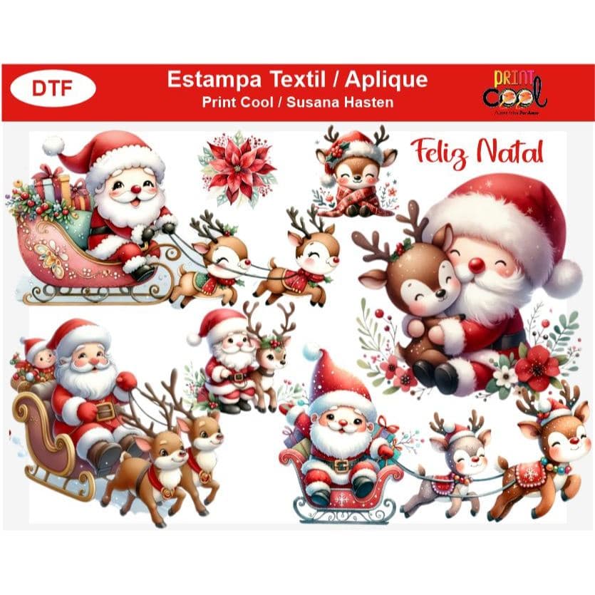 Aplique Termocolante Natal | DTF Papai Noel Cute | Patch para Roupas e Artesanato