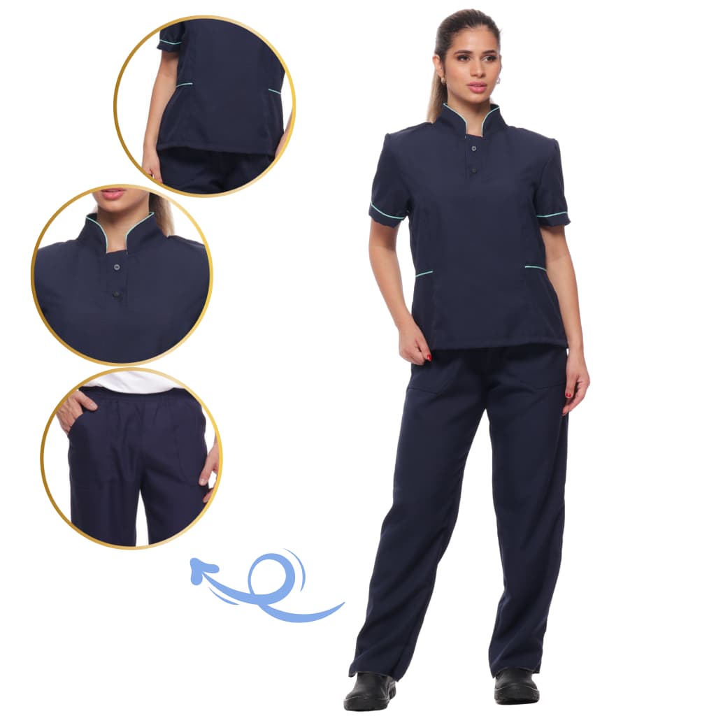 Conjunto Uniforme Tecido Oxford Azul Serviços Gerais, Limpeza, Profissional, Auxiliar, Faxineira