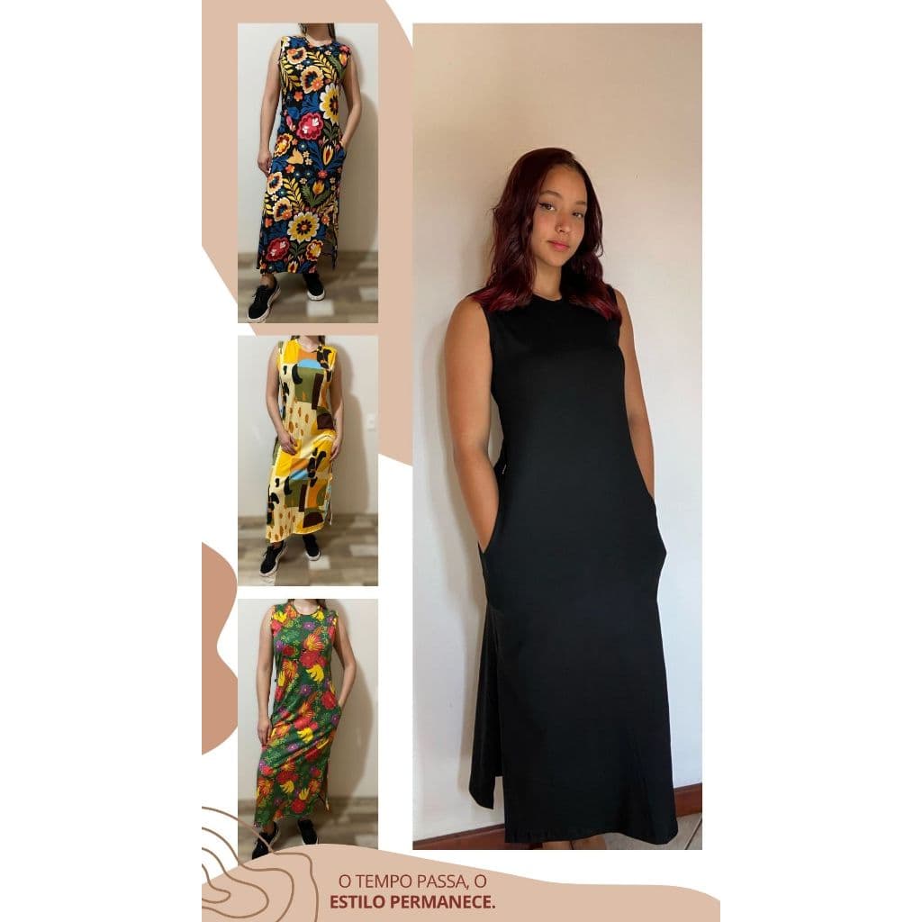 Vestido feminino midi dress com fenda