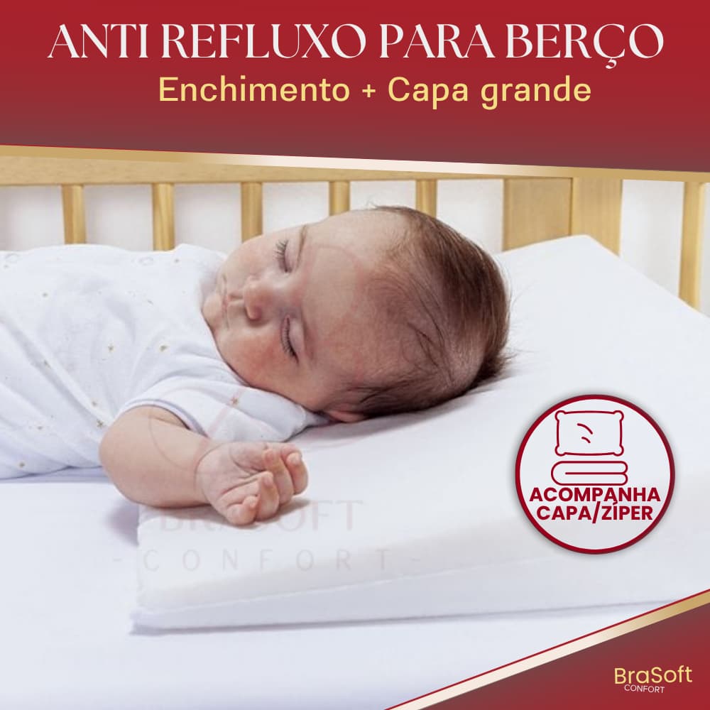Travesseiro Anti Refluxo para Berço Bebê com Capa Lavável (Enchimento + Capa) (Grande)