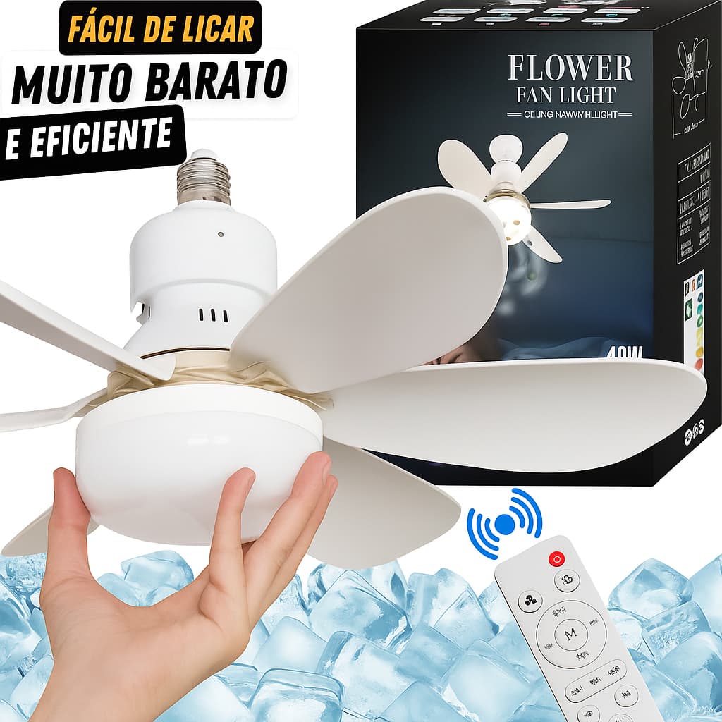 Kit 3 Ventilador de Teto 80W-100W LED Lâmpada Controle Luminária Economica de Energia 5 Lâminas